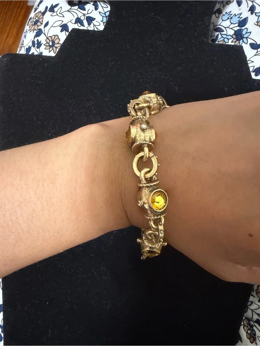 Vintage Gold Tone Yellow Crystal Link Bracelet - Women's Jewelry
